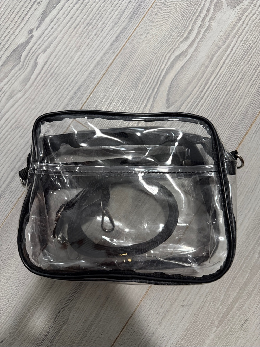 Clear Crossbody Bag with Black Trim and long Strap